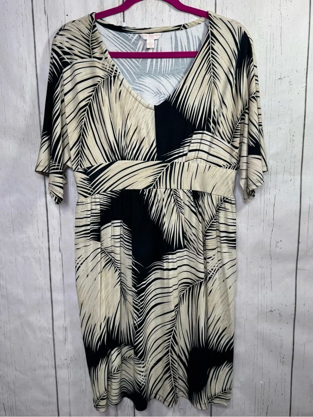 Tori Richard Honolulu Palm Print Dress L Tropical Resort Vacation Hawaiian Beach